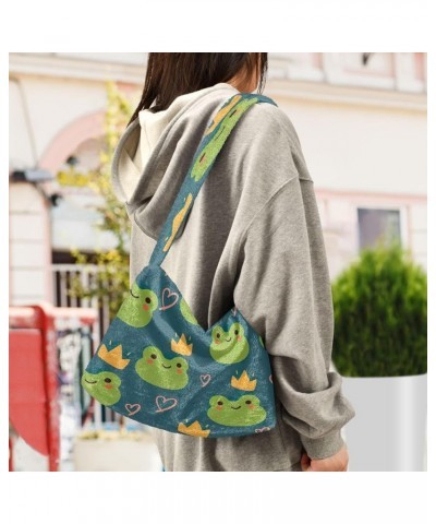 Floral Printed Colorful Girls Ladies Hobo Handbag, Fluffy Tote Purse Shoulder Bag Cartoon Frog Cute Animal $8.82 Shoulder Bags