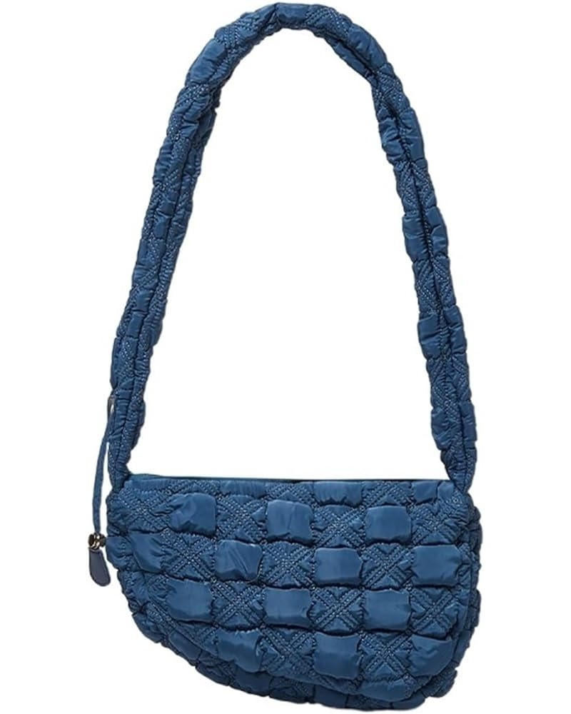 Women's Soft Down Pleated Quilted Tote Bag, Fluffy Cloud Drawstring Shoulder Bag Blue $27.57 Totes