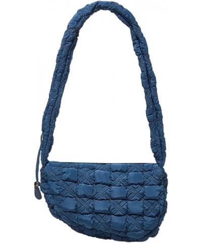 Women's Soft Down Pleated Quilted Tote Bag, Fluffy Cloud Drawstring Shoulder Bag Blue $27.57 Totes