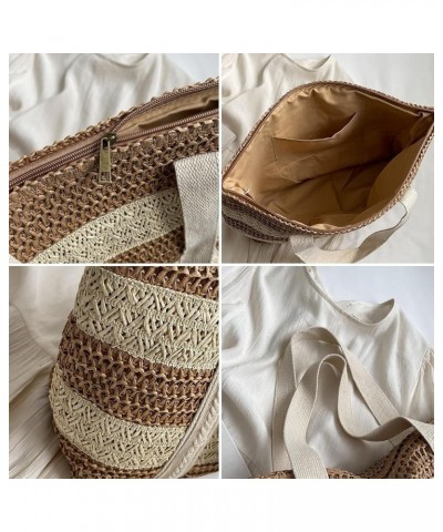 Large Straw Beach Bag for Women Summer Woven Tote Bag Shoulder Handbag Straw Purses with Zipper for Vacation Khaki $12.59 Totes