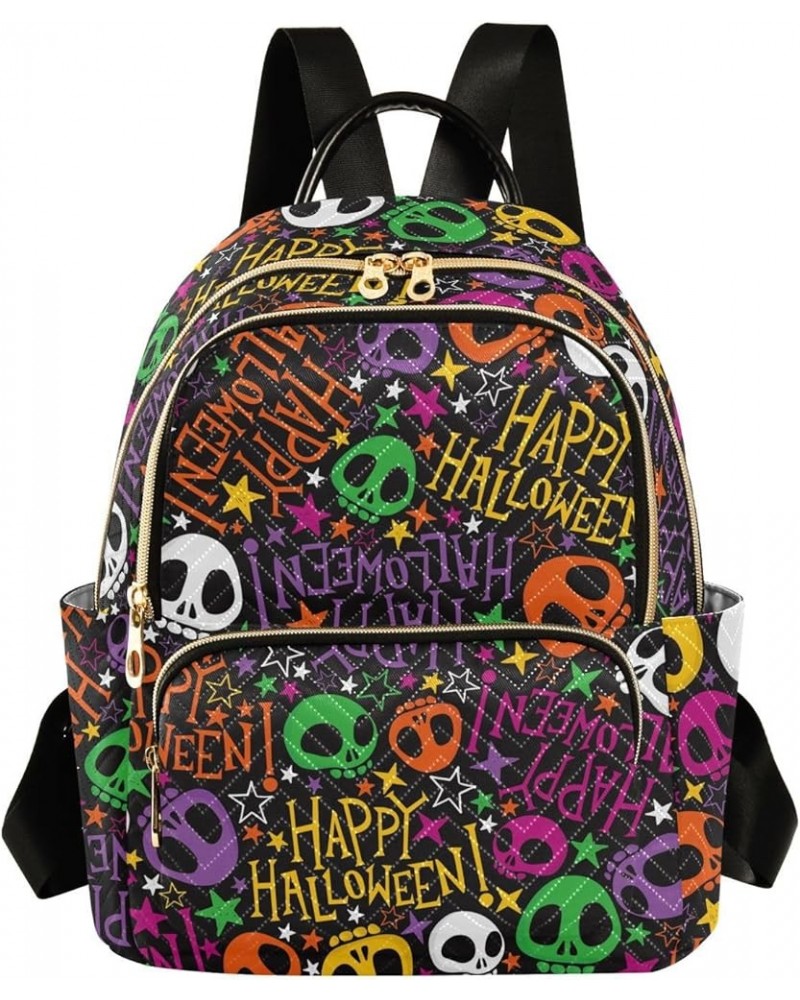 Halloween Colored Skulls and Black Cat Backpack Purse for Women Lightweight Back Pack Casual Daypack Travel Shoulder Bag Book...