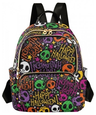 Halloween Colored Skulls and Black Cat Backpack Purse for Women Lightweight Back Pack Casual Daypack Travel Shoulder Bag Book...