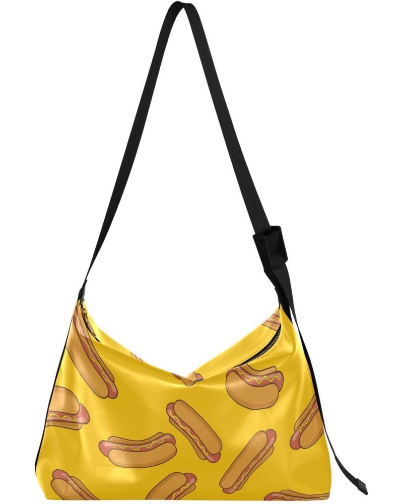 Casual Shoulder Bag Crossbody Yellow Tasty Hot Dog Hobo Handbag Purses with Wide Shoulder Strap Trendy Large Messenger Bag To...