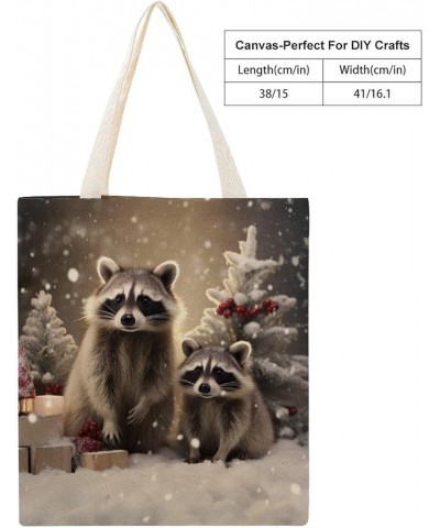 Canvas Tote Bag Funny Cute Raccoon Economical Cotton Tote Bag Raccoon Christmas Snow Winter Raccoons Grocery Bags Totebag $11...