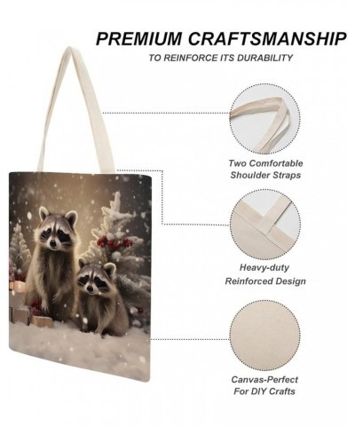 Canvas Tote Bag Funny Cute Raccoon Economical Cotton Tote Bag Raccoon Christmas Snow Winter Raccoons Grocery Bags Totebag $11...