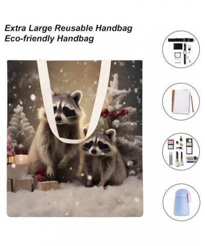 Canvas Tote Bag Funny Cute Raccoon Economical Cotton Tote Bag Raccoon Christmas Snow Winter Raccoons Grocery Bags Totebag $11...