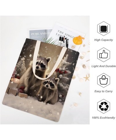 Canvas Tote Bag Funny Cute Raccoon Economical Cotton Tote Bag Raccoon Christmas Snow Winter Raccoons Grocery Bags Totebag $11...