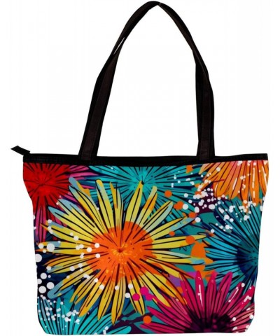 Tote Bag with Zipper, Casual Handbags for Women, Shoulder Bag, colorful abstract flower seamless $11.15 Totes