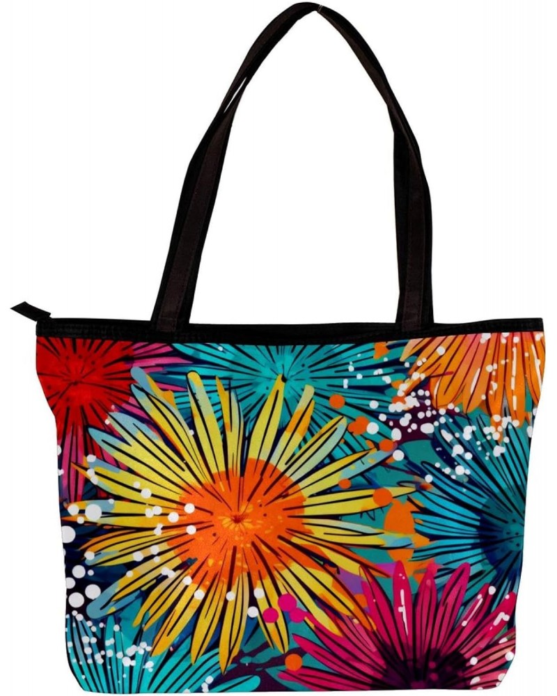 Tote Bag with Zipper, Casual Handbags for Women, Shoulder Bag, colorful abstract flower seamless $11.15 Totes