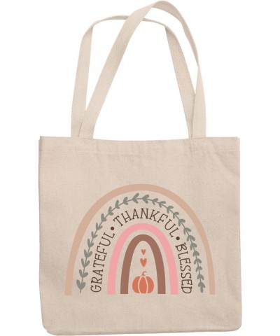 Grateful, Thankful, Blessed with Rainbow Art, Thanksgiving Day Merch Gift, 12oz Canvas Tote Bag $12.15 Totes