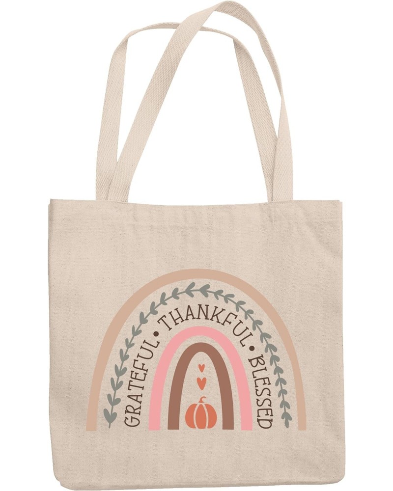 Grateful, Thankful, Blessed with Rainbow Art, Thanksgiving Day Merch Gift, 12oz Canvas Tote Bag $12.15 Totes