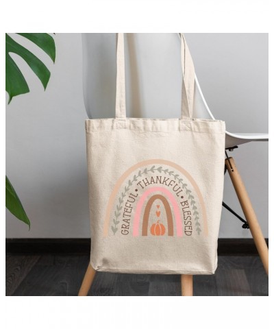 Grateful, Thankful, Blessed with Rainbow Art, Thanksgiving Day Merch Gift, 12oz Canvas Tote Bag $12.15 Totes