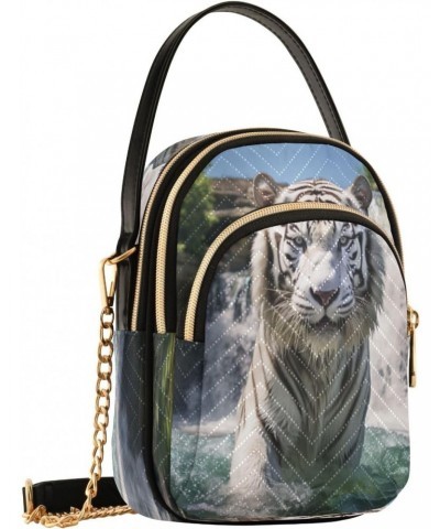 Quilted Crossbody Bags for Women,White Tiger Swimming in Water Women's Crossbody Handbags Small Travel Purses Phone Bag $9.02...