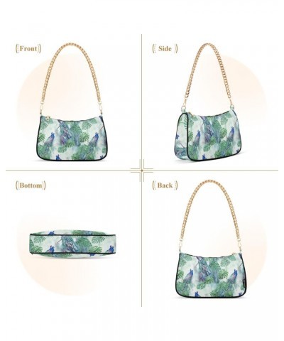 Watercolor Peacock Leaves Women Shoulder Bag Clutch Chain Purse Handbags with Zipper Pocket Tote Hobo Bag for Shopping Trip $...