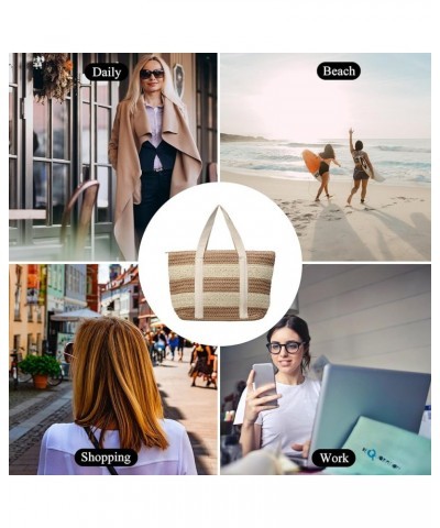 Large Straw Beach Bag for Women Summer Woven Tote Bag Shoulder Handbag Straw Purses with Zipper for Vacation Khaki $12.59 Totes