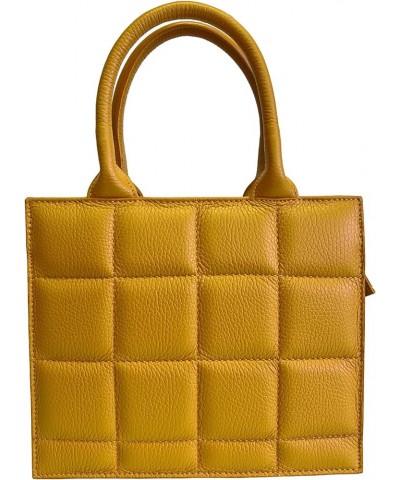 Genuine leather women's rigid bag with removable square shoulder strap Yellow $66.88 Shoulder Bags