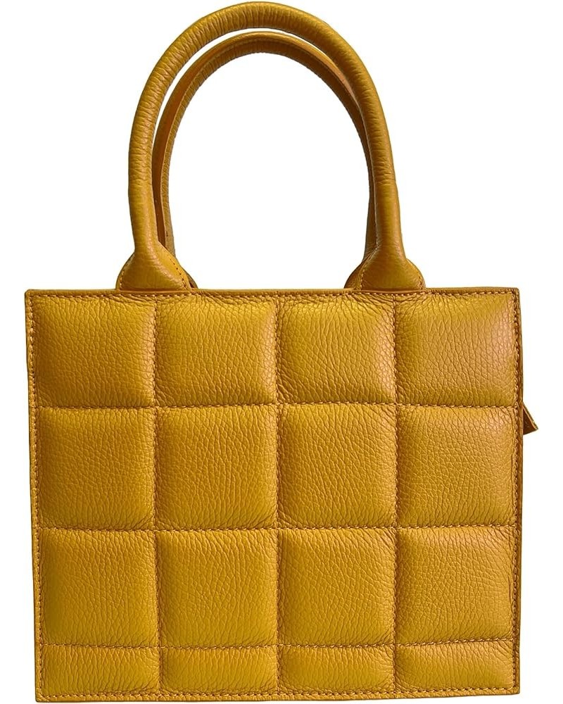 Genuine leather women's rigid bag with removable square shoulder strap Yellow $66.88 Shoulder Bags