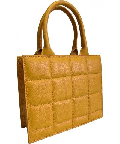 Genuine leather women's rigid bag with removable square shoulder strap Yellow $66.88 Shoulder Bags