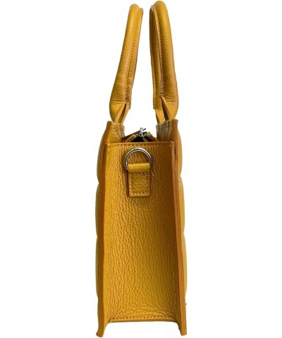 Genuine leather women's rigid bag with removable square shoulder strap Yellow $66.88 Shoulder Bags