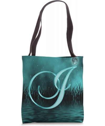 I Teal Night Dark Moon Stars Water Sky Initial Letter Name Tote Bag $10.49 Totes