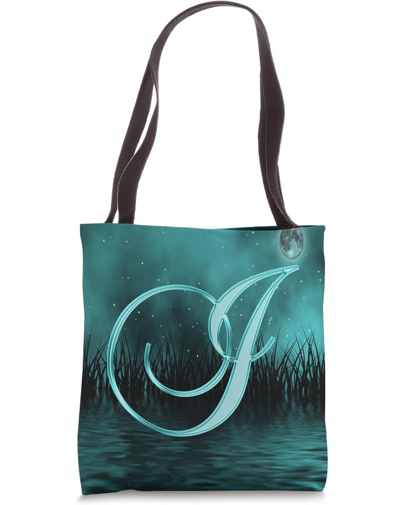 I Teal Night Dark Moon Stars Water Sky Initial Letter Name Tote Bag $10.49 Totes