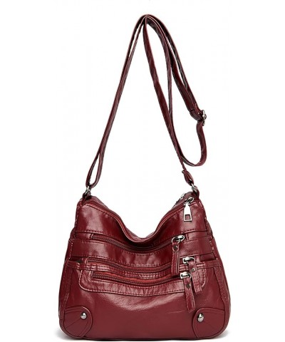 Crossboby Bag for Women - Soft PU Leather Multi-Pocket Shoulder Bag Handbag with Adjustable Strap Claret $12.87 Totes