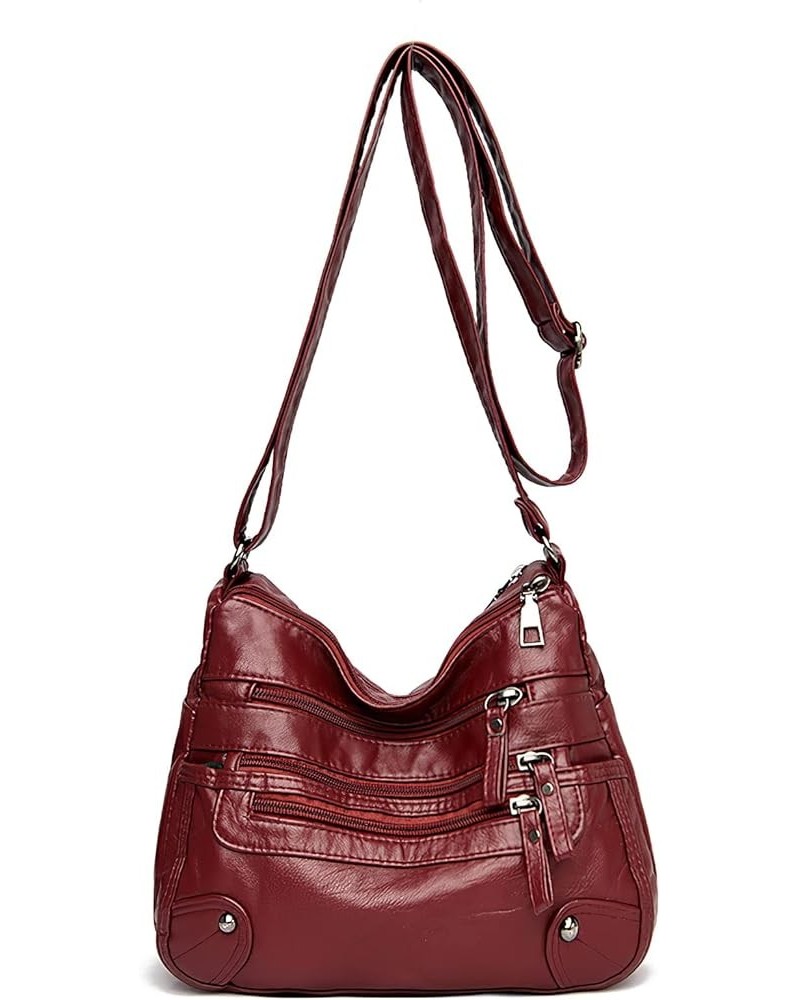 Crossboby Bag for Women - Soft PU Leather Multi-Pocket Shoulder Bag Handbag with Adjustable Strap Claret $12.87 Totes