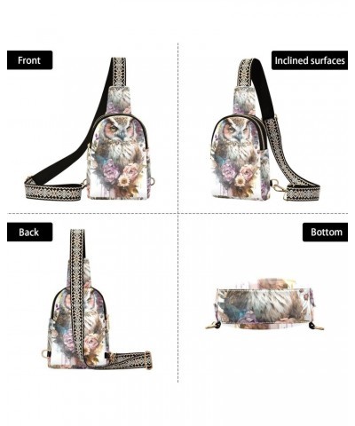 Flower and Owl Print Women Sling Bag with Adjustable Strap Zipper Closure, PU Leather Water Resistant Crossbody Bag Purse Che...