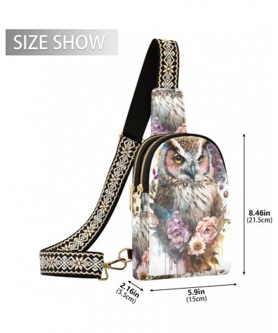 Flower and Owl Print Women Sling Bag with Adjustable Strap Zipper Closure, PU Leather Water Resistant Crossbody Bag Purse Che...