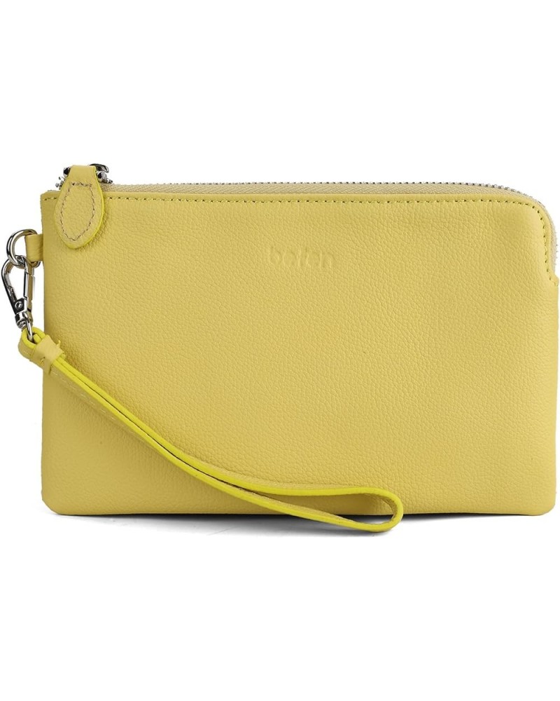 Women's Genuine Leather Wristlet Clutch Purse Ladies Slim Corner Zip Wallets, Silver Zipper A01 Yellow $14.30 Wristlets