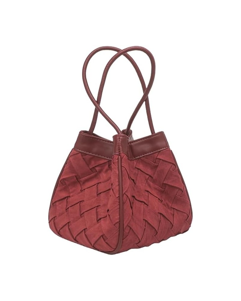 Women Velvet Bucket Bag Solid Color Woven Bride Purse Lightweight Handbag Handwoven Satchel Bag, Brown Red $44.81 Totes