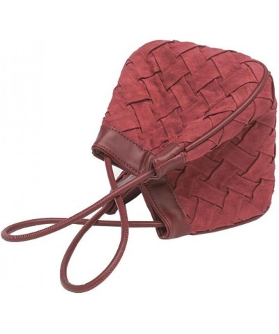 Women Velvet Bucket Bag Solid Color Woven Bride Purse Lightweight Handbag Handwoven Satchel Bag, Brown Red $44.81 Totes