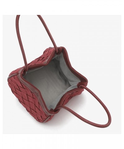 Women Velvet Bucket Bag Solid Color Woven Bride Purse Lightweight Handbag Handwoven Satchel Bag, Brown Red $44.81 Totes