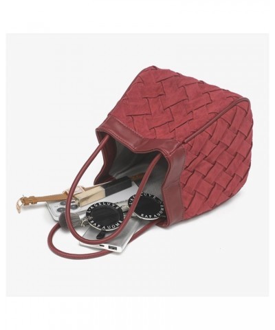 Women Velvet Bucket Bag Solid Color Woven Bride Purse Lightweight Handbag Handwoven Satchel Bag, Brown Red $44.81 Totes