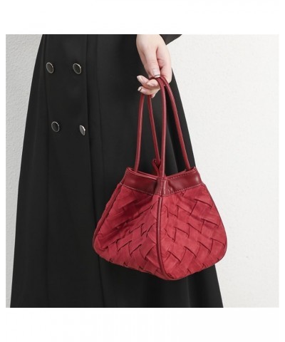 Women Velvet Bucket Bag Solid Color Woven Bride Purse Lightweight Handbag Handwoven Satchel Bag, Brown Red $44.81 Totes