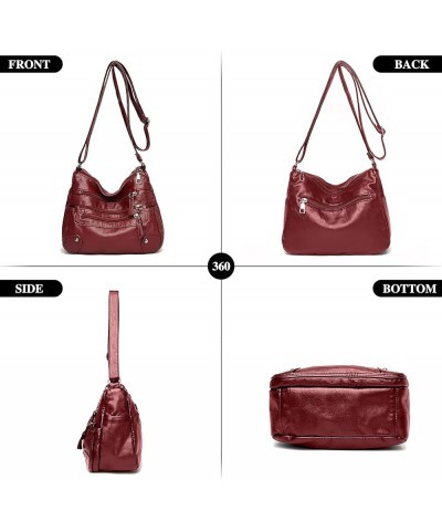 Crossboby Bag for Women - Soft PU Leather Multi-Pocket Shoulder Bag Handbag with Adjustable Strap Claret $12.87 Totes