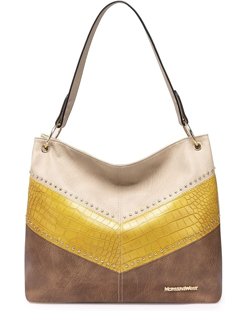 Hobo Bag Purses and Handbags for Women Top Handle Handbags with Pockets Zipper B-beige/Yellow/Light Brown $15.67 Totes