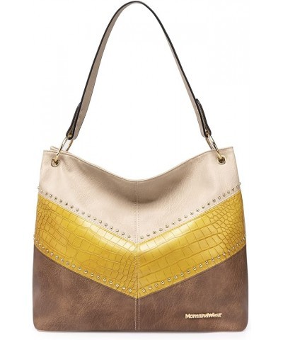 Hobo Bag Purses and Handbags for Women Top Handle Handbags with Pockets Zipper B-beige/Yellow/Light Brown $15.67 Totes