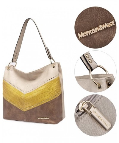 Hobo Bag Purses and Handbags for Women Top Handle Handbags with Pockets Zipper B-beige/Yellow/Light Brown $15.67 Totes