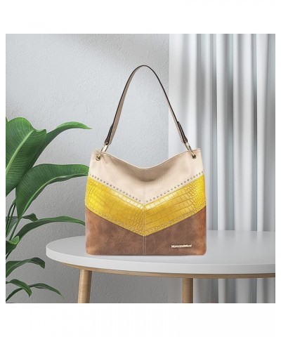 Hobo Bag Purses and Handbags for Women Top Handle Handbags with Pockets Zipper B-beige/Yellow/Light Brown $15.67 Totes