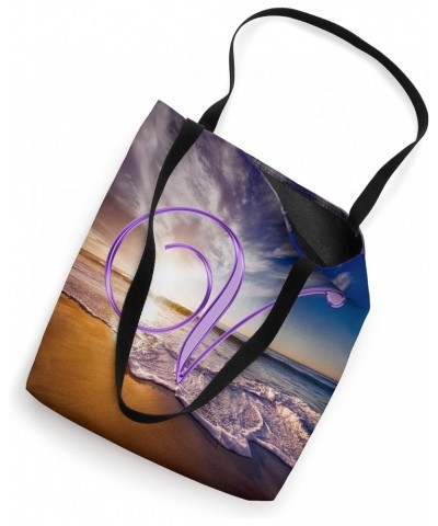 V Purple Beach Ocean Sunset Sand Wave Initial Letter Name Tote Bag $11.36 Totes