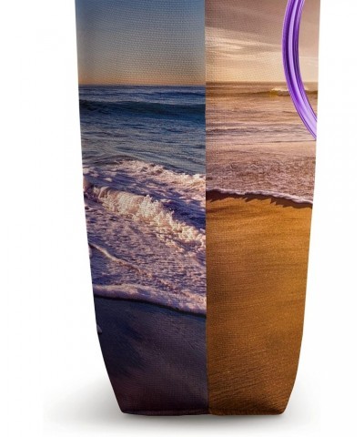 V Purple Beach Ocean Sunset Sand Wave Initial Letter Name Tote Bag $11.36 Totes