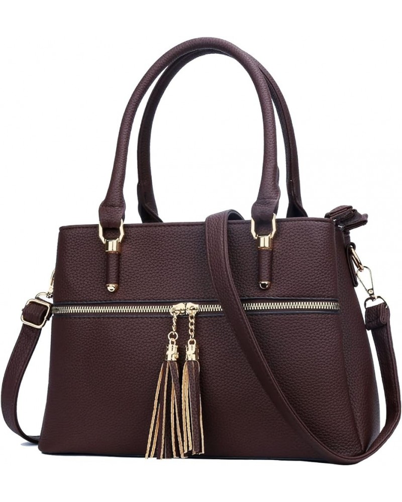 Women Satchel Bags Handle Shoulder Handbags and Purses Pockets Zipper Leather Crossbody Bags D-coffee $16.14 Satchels