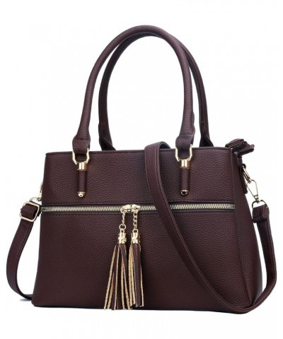 Women Satchel Bags Handle Shoulder Handbags and Purses Pockets Zipper Leather Crossbody Bags D-coffee $16.14 Satchels