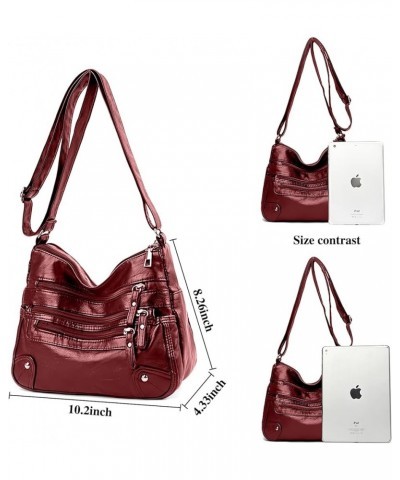 Crossboby Bag for Women - Soft PU Leather Multi-Pocket Shoulder Bag Handbag with Adjustable Strap Claret $12.87 Totes