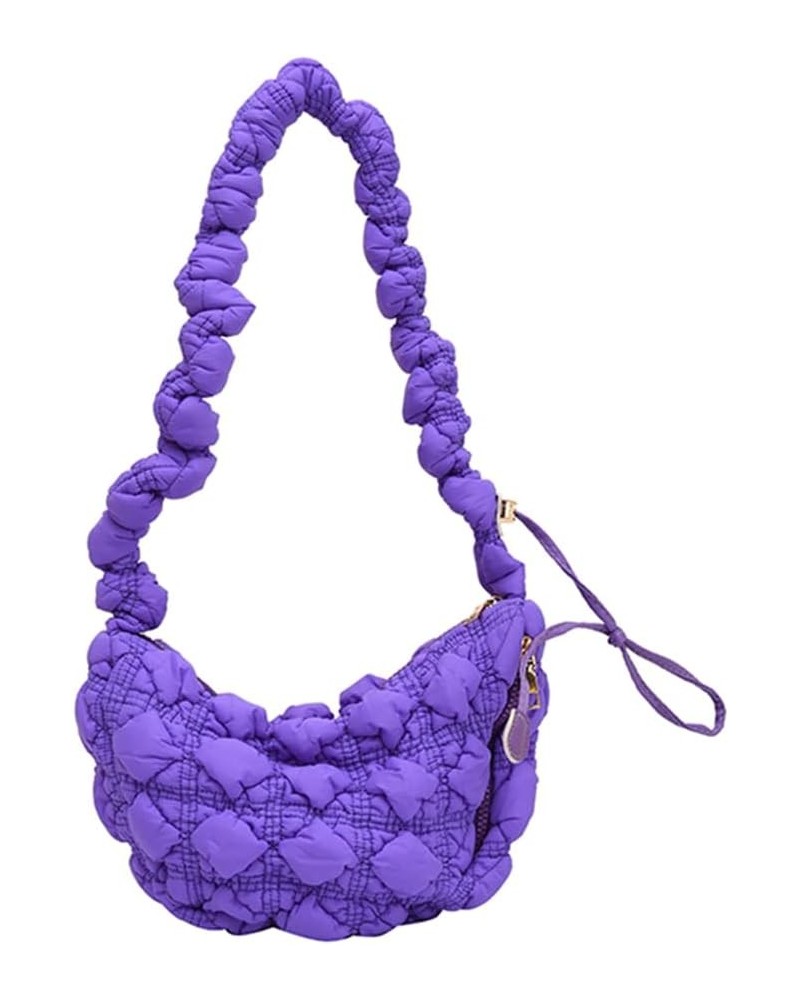 Leisure Quilted Satchel Bags Women Shopper Purse Ruched Padded Solid Chest Bag Handbag Crossbody Bag Purple $9.00 Totes