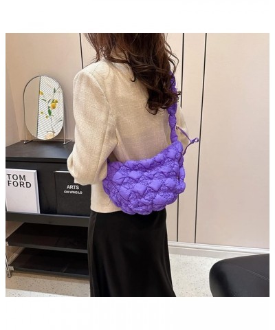 Leisure Quilted Satchel Bags Women Shopper Purse Ruched Padded Solid Chest Bag Handbag Crossbody Bag Purple $9.00 Totes