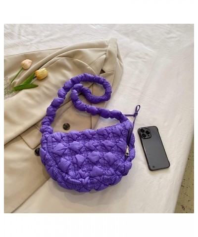 Leisure Quilted Satchel Bags Women Shopper Purse Ruched Padded Solid Chest Bag Handbag Crossbody Bag Purple $9.00 Totes