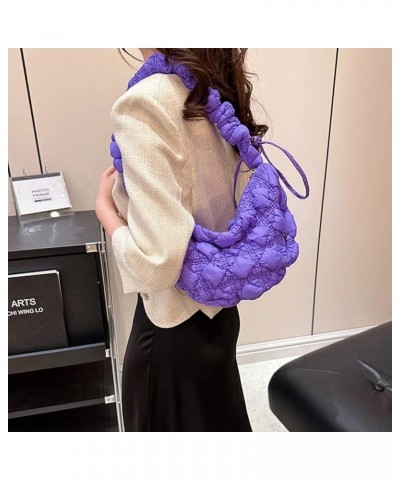 Leisure Quilted Satchel Bags Women Shopper Purse Ruched Padded Solid Chest Bag Handbag Crossbody Bag Purple $9.00 Totes