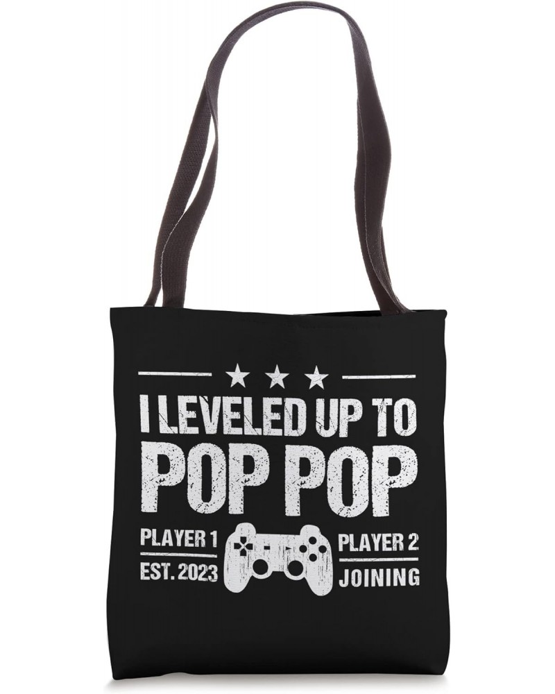 I Leveled Up To Pop Pop Est 2023 Funny New Dad Gamer Vintage Tote Bag $12.50 Totes